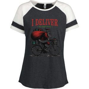 I Deliver All Night Long Funny Santa Xmas Reindeer Christmas Enza Ladies Jersey Colorblock Tee