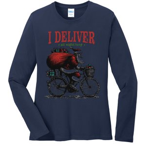 I Deliver All Night Long Funny Santa Xmas Reindeer Christmas Ladies Long Sleeve Shirt