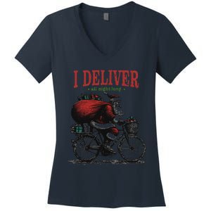 I Deliver All Night Long Funny Santa Xmas Reindeer Christmas Women's V-Neck T-Shirt