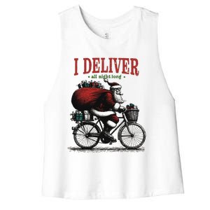 I Deliver All Night Long Funny Santa Xmas Reindeer Christmas Women's Racerback Cropped Tank