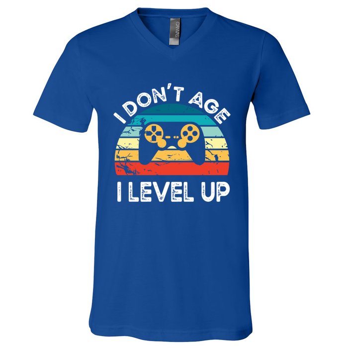 I DonT Age I Level Up Video Game Funny Video Gamer Vintage Cute Gift V-Neck T-Shirt