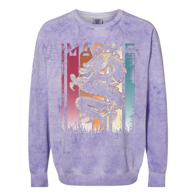 I.M.A.G.I.N.E D.R.A.Go.N A Vintage Retro Cool Art Colorblast Crewneck Sweatshirt