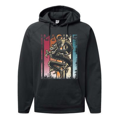 I.M.A.G.I.N.E D.R.A.Go.N A Vintage Retro Cool Art Performance Fleece Hoodie