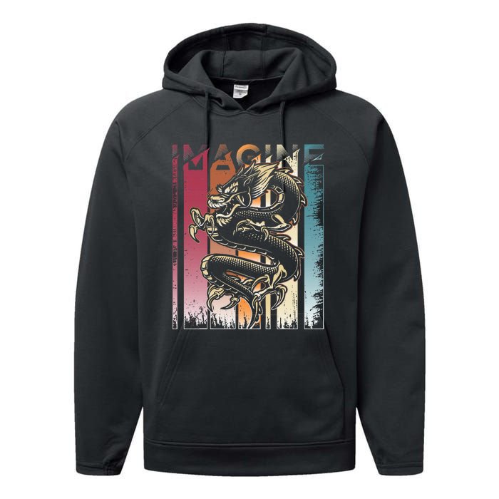 I.M.A.G.I.N.E D.R.A.Go.N A Vintage Retro Cool Art Performance Fleece Hoodie