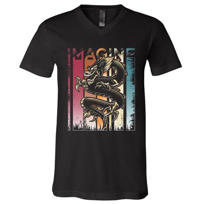 I.M.A.G.I.N.E D.R.A.Go.N A Vintage Retro Cool Art V-Neck T-Shirt