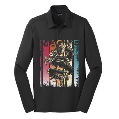 I.M.A.G.I.N.E D.R.A.Go.N A Vintage Retro Cool Art Silk Touch Performance Long Sleeve Polo