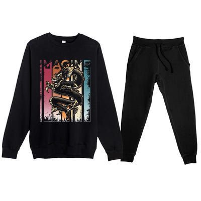 I.M.A.G.I.N.E D.R.A.Go.N A Vintage Retro Cool Art Premium Crewneck Sweatsuit Set