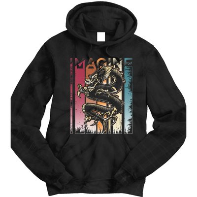 I.M.A.G.I.N.E D.R.A.Go.N A Vintage Retro Cool Art Tie Dye Hoodie