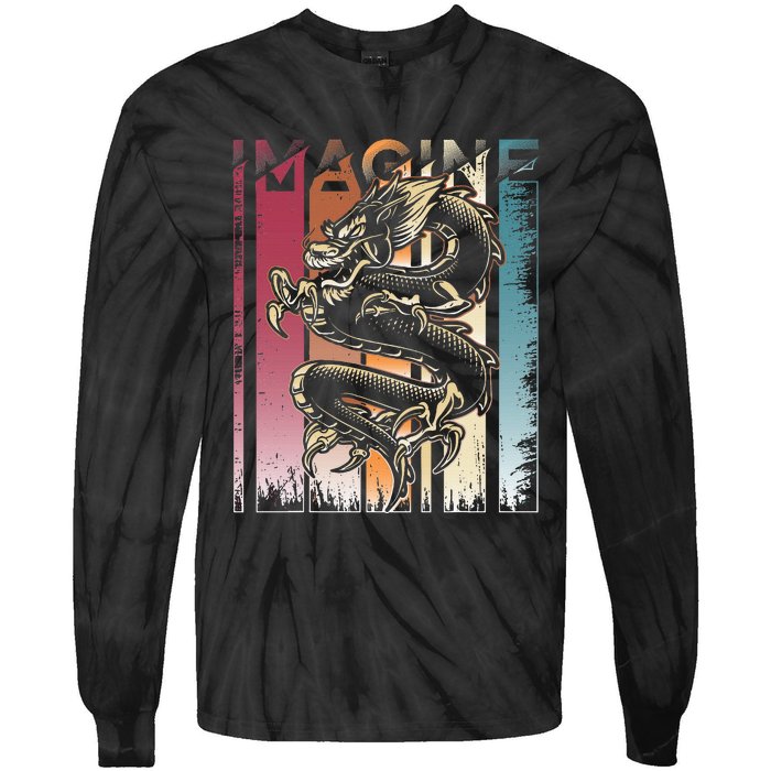 I.M.A.G.I.N.E D.R.A.Go.N A Vintage Retro Cool Art Tie-Dye Long Sleeve Shirt