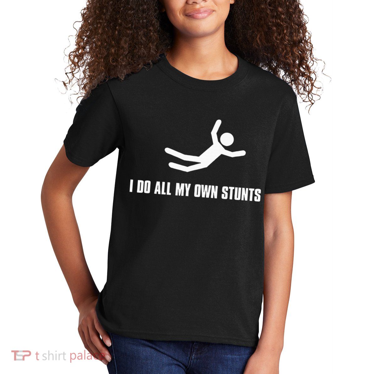 I Do All My Own Stunts Dark Kids T-Shirt