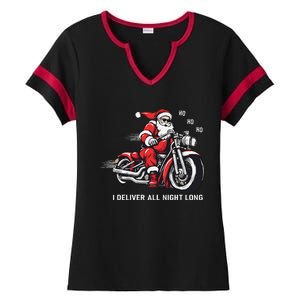 I Deliver All Night Long Funny Santa Xmas Reindeer Christmas Ladies Halftime Notch Neck Tee