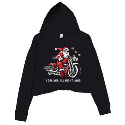 I Deliver All Night Long Funny Santa Xmas Reindeer Christmas Crop Fleece Hoodie