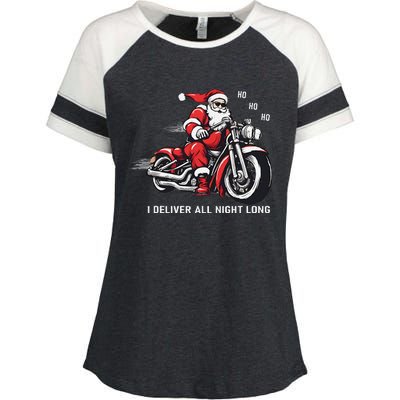 I Deliver All Night Long Funny Santa Xmas Reindeer Christmas Enza Ladies Jersey Colorblock Tee