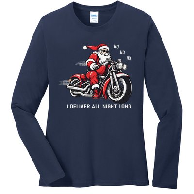 I Deliver All Night Long Funny Santa Xmas Reindeer Christmas Ladies Long Sleeve Shirt