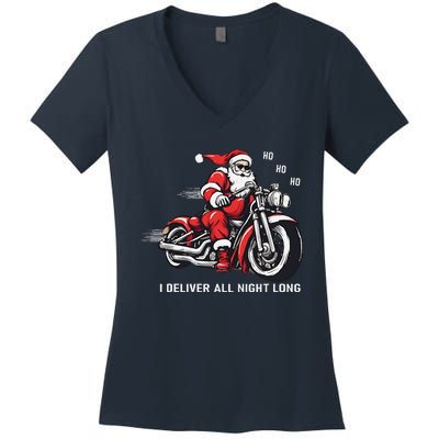 I Deliver All Night Long Funny Santa Xmas Reindeer Christmas Women's V-Neck T-Shirt