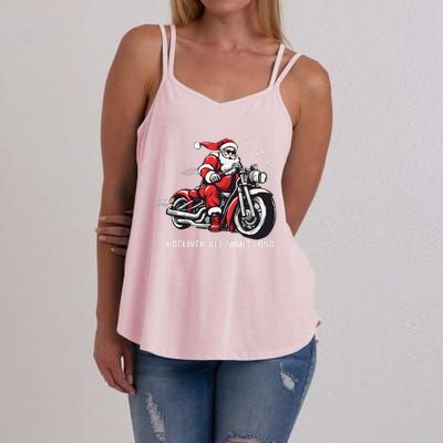 I Deliver All Night Long Funny Santa Xmas Reindeer Christmas Women's Strappy Tank