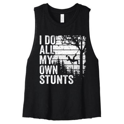 I Do All My Own Stunts Arborist Vintage Tree Climber Women's Racerback Cropped Tank