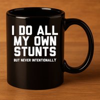I Do All My Own Stunts But Never Intentionally Funny Sarcasm Gift 11oz C Handle Ceramic Mug