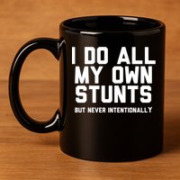 I Do All My Own Stunts But Never Intentionally Funny Sarcasm Gift 11oz C Handle Ceramic Mug