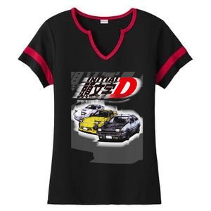 Initial D Ae86 &Amp; Rx7 Sketch Ladies Halftime Notch Neck Tee