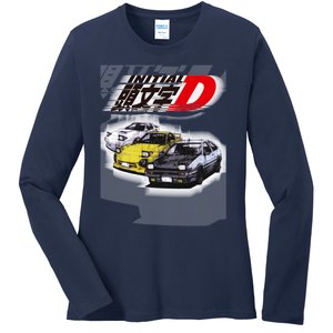 Initial D Ae86 &Amp; Rx7 Sketch Ladies Long Sleeve Shirt