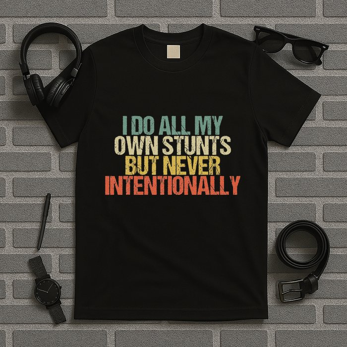 I Do All My Own Stunts But Never Intentionally Funny Sarcasm T-Shirt