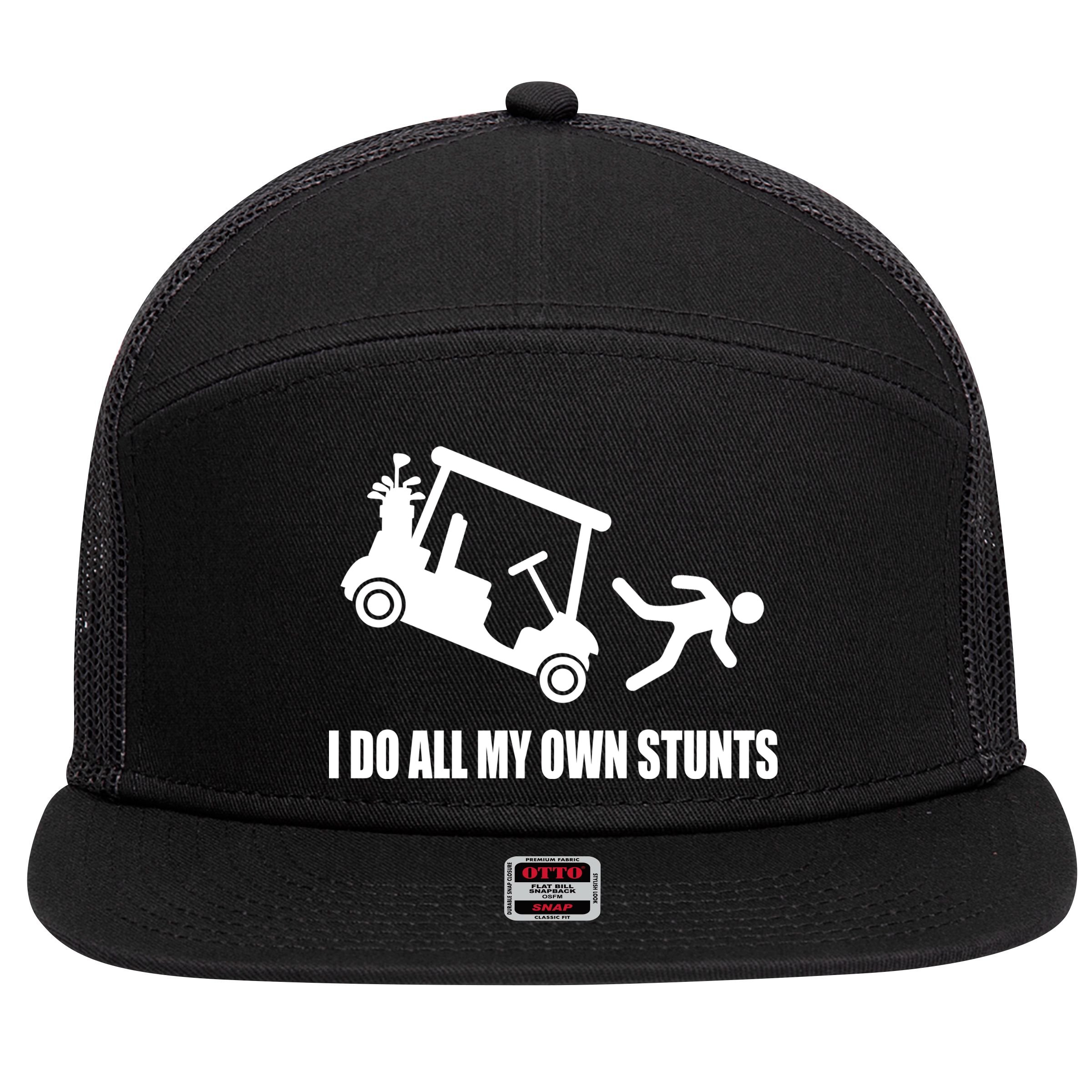 I Do All My Own Stunts Funny Golfer 7 Panel Mesh Trucker Snapback Hat