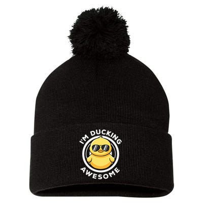 IM Ducking Awesome I Love Duck Lovers Funny Rubber Duck Pom Pom 12in Knit Beanie