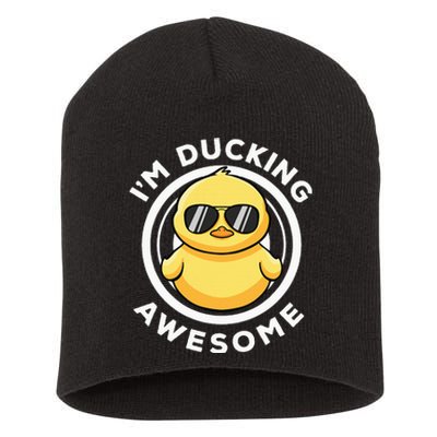 IM Ducking Awesome I Love Duck Lovers Funny Rubber Duck Short Acrylic Beanie