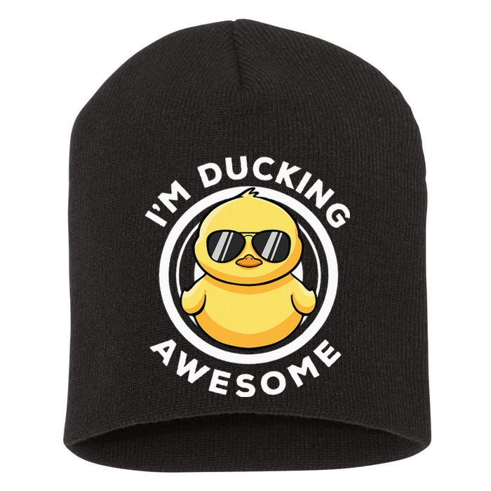 IM Ducking Awesome I Love Duck Lovers Funny Rubber Duck Short Acrylic Beanie