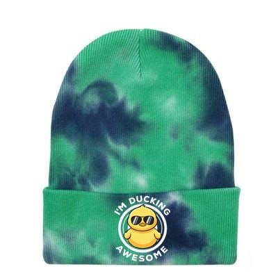 IM Ducking Awesome I Love Duck Lovers Funny Rubber Duck Tie Dye 12in Knit Beanie