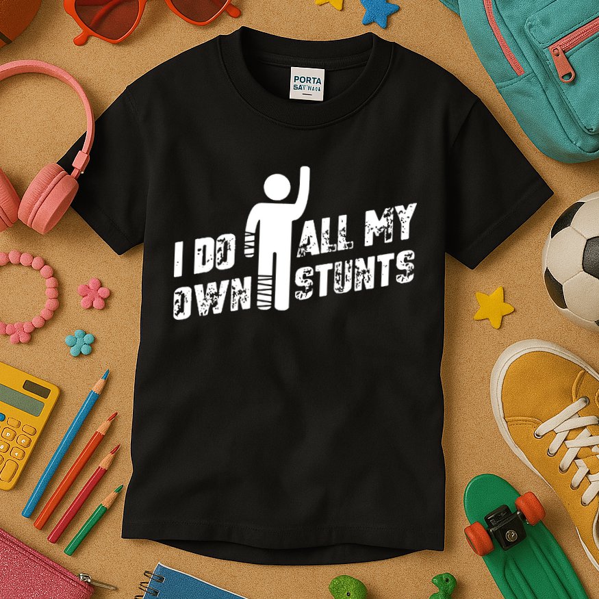 I Do All My Own Stunts Kids T-Shirt