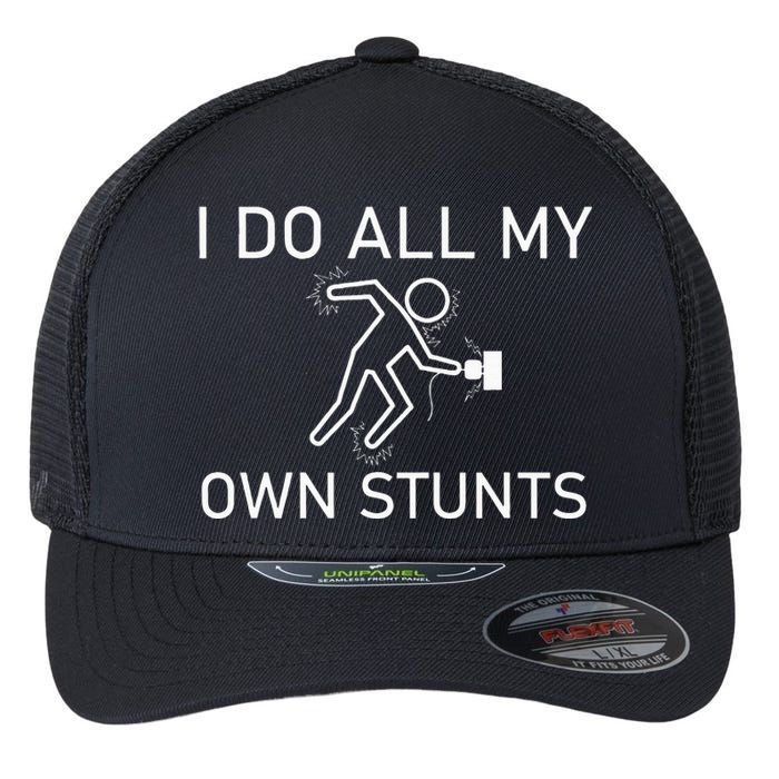 I Do All My Own Stunts Funny Electric Shock Gifts Flexfit Unipanel Trucker Cap