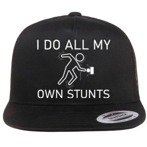 I Do All My Own Stunts Funny Electric Shock Gifts Flat Bill Trucker Hat