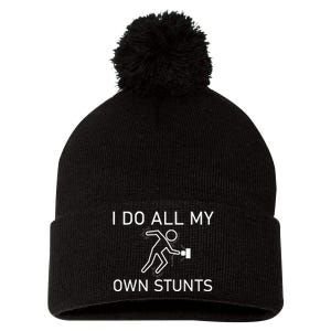 I Do All My Own Stunts Funny Electric Shock Gifts Pom Pom 12in Knit Beanie