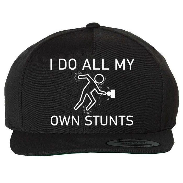 I Do All My Own Stunts Funny Electric Shock Gifts Wool Snapback Cap