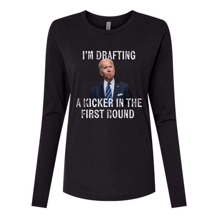 Im Drafting A Kicker In The 1st Round Joe Biden Funny Womens Cotton Relaxed Long Sleeve T-Shirt