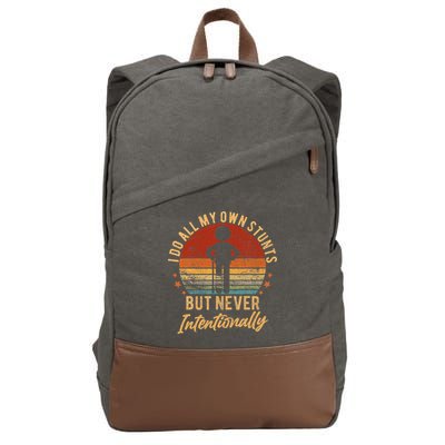 I Do All My Own Stunts But Never Intentionally Vintage Cotton Canvas Backpack