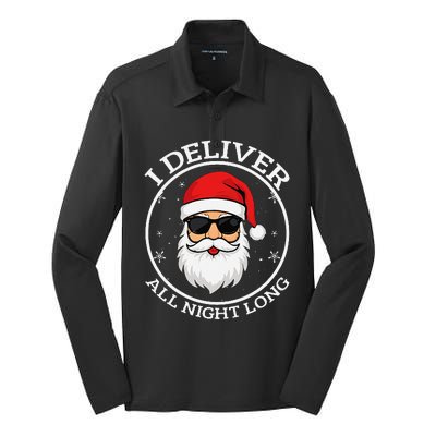 I Deliver All Night Long Santa Christmas Silk Touch Performance Long Sleeve Polo