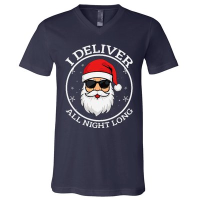 I Deliver All Night Long Santa Christmas V-Neck T-Shirt