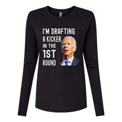 IM Drafting A Kicker In The 1st Round Funny Biden Confused Womens Cotton Relaxed Long Sleeve T-Shirt