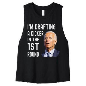 IM Drafting A Kicker In The 1st Round Funny Biden Confused Women's Racerback Cropped Tank