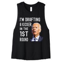 IM Drafting A Kicker In The 1st Round Funny Biden Confused Women's Racerback Cropped Tank