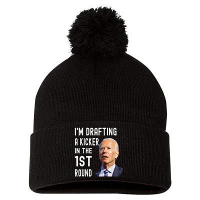 IM Drafting A Kicker In The 1st Round Funny Biden Confused Pom Pom 12in Knit Beanie