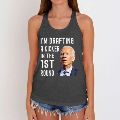 IM Drafting A Kicker In The 1st Round Funny Biden Confused Women's Knotted Racerback Tank