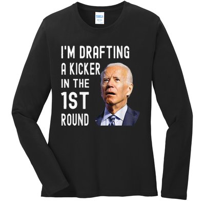 IM Drafting A Kicker In The 1st Round Funny Biden Confused Ladies Long Sleeve Shirt