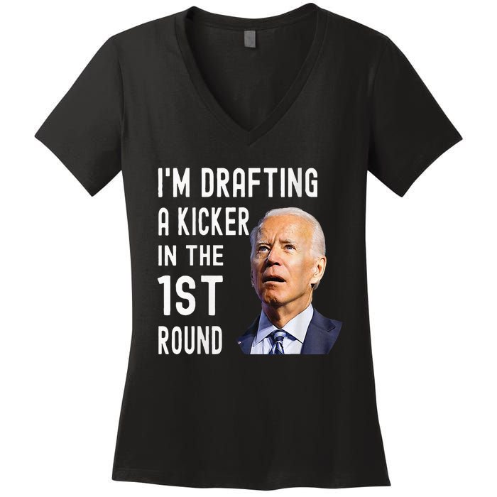 IM Drafting A Kicker In The 1st Round Funny Biden Confused Women's V-Neck T-Shirt