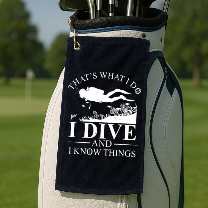 I Dive And I Know Things Scuba Diver Gift Scuba Diving Golf Towel