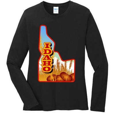 Idaho Potatoes State Outline Ladies Long Sleeve Shirt
