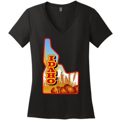 Idaho Potatoes State Outline Women's V-Neck T-Shirt